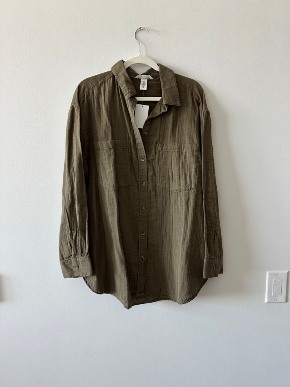 Olive Green Lightweight Button-Up Top